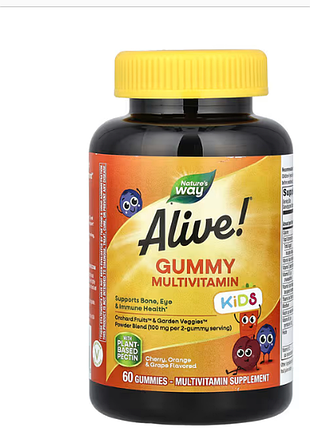 Nature's way, alive! мультивитамины для детей, вишня, апельсин и виноград, 60 жевательных таблеток