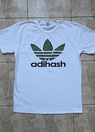 Футболка y2k funny joke adihash graphic t shirt men large white weed parody cotton tee l