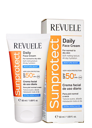 Крем для обличчя сонцезахисний spf 50+ для нормальної та сухой шкіри revuele 50 мл