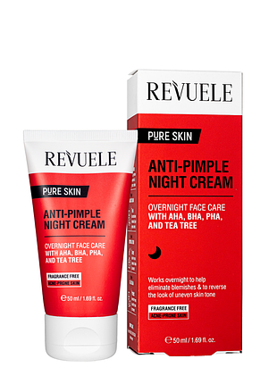 Крем для обличчя від прищів revuele pure skin anti-pimple night cream з aha, bha, pha нічний, 50 мл daily skin care