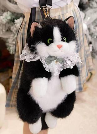 Плюшевый рюкзак в форме кота, рюкзак кот, музыкальный, черный