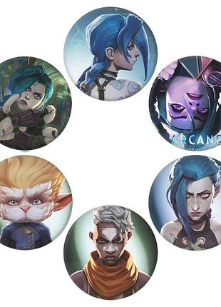 Набор значков arcane, аркейн по игре league of legends, 6 шт