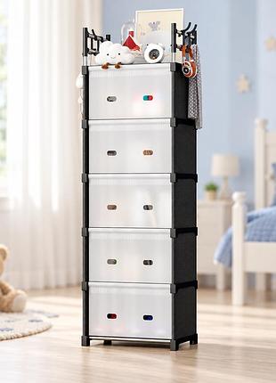 Комод дитячий пластиковий wfb06d 42x29x170 см / вузька збірна шафа-органайзер з 5 шухлядами та верхньою полицею / шафа-стелаж