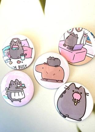 Набір значків кіт пушин, pusheen the cat , 5 шт