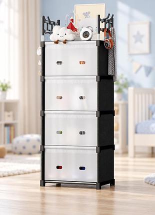 Комод детский пластиковый wfb05d 42x29x140 см / узкий сборный шкаф-органайзер с 4 ящиками и верхней полкой / стеллаж-этажёрка