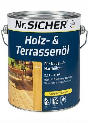 Масло для дерева и террас nr.sicher holz- & terrassenöl бесцветное 2,5 л nr.sicher