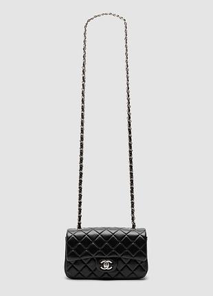 💎 chanel classic 1.55 small single flap in black/silver 20 х 12 х 6 см