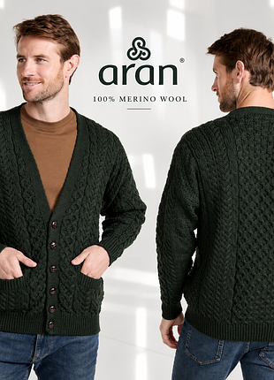 Aran wollen hills теплий м'який кардиган із 100% вовни мериноса