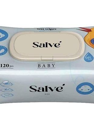Вологі серветки 120шт дитячі salve сині (клапан) тм salve
