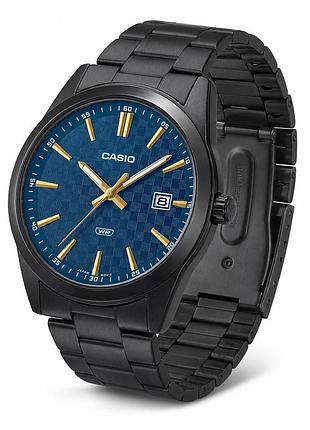 Чоловічий годинник casio mtp-vd03b-2a з синім циферблатом та чорним сталевим браслетом