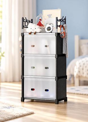 Комод детский пластиковый wfb04d 42x29x110 см / узкий сборный шкаф-органайзер с 3 ящиками и верхней полкой / стеллаж для хранения