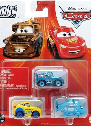 Набір машинок disney pixar cars mini racers 3 шт., блискавка макквін, круз рамірес та вертоліт dino rotor turbosky