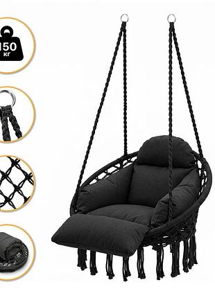 Подвесное плетеное кресло-качалка leobro boho deluxe xl 80 см black (lb-1142)