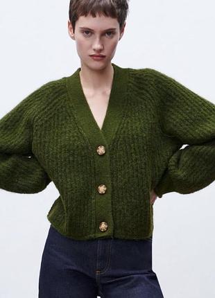 Темно зелений кардиган zara