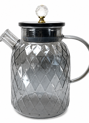 Термостійкий скляний чайник topaz crystal gk-5509 1,8 л декоративний рельєфний дизайн сірий перламутр