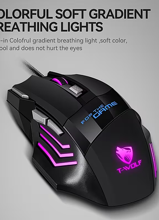Гробовая проводная мышь t-wolf с rgb подсветкой и кнопкой двойного клика fire key