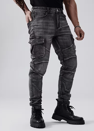 Зауженные мужские джинсы-байкеры (biker jeans) с эффектом потертости l