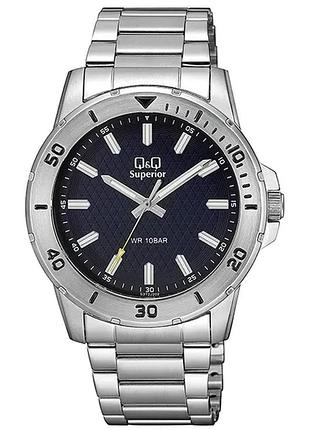 Мужские часы q&q s372j202y superior стальной корпус водозащита 100 м синий циферблат