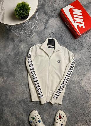 Белая мужская олимпийка на лампасах fred perry white новые коллекции кофта худи