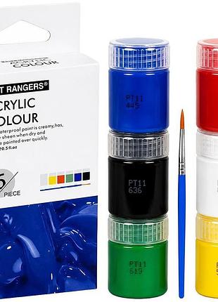 Набір акрилових фарб art rangers acrylic colour баночки 6 кольорів по 15 мл з пензликом художні a06015-1