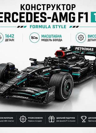 Конструктор "mercedes-amg f1" – 1:8, 1642 детали, 63×26×13 см, чёрный суперкар, гоночная модель moc! в стиле лего