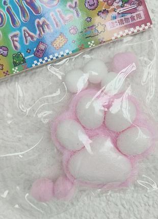 Мягкая антистресс-игрушка «кошачья лапка» 8*5 см 💖 розовая с белыми подушечками | игрушка для снятия стресса