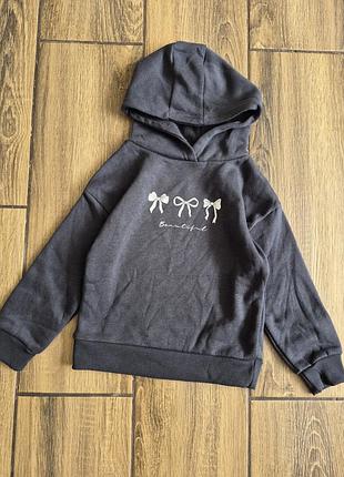 Детское худи на флисе для девочки primark 116р (5-6 лет) серое с бантиками 104