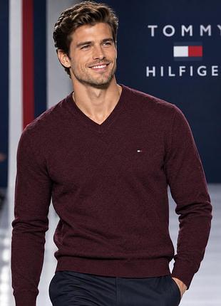 Светр • чоловічий • tommy hilfiger • бордовий • розмірs- m • бавовна з кашеміром