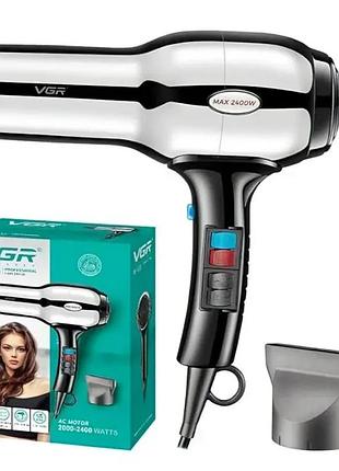 Профессиональный фен для волос vgr v-465 2400 вт с холодным обдувом, концентратором и мощным двигателем