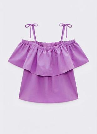 Женский сиреневый топ / блуза pull&bear с воланом и бретелями, производство марокко, размер m