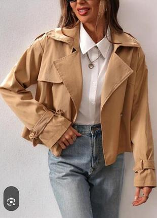 Куртка тренч женская topshop бежевая хлопковая с широкими лацканами и ремешками s