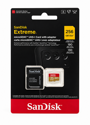 Карта памяти sandisk extreme 256gb microsdxc uhs-i+ адаптер быстрая и надежная память для смартфонов, камер, видеорегистраторов