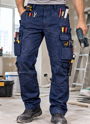 Чоловічі робочі штани карго workwear, сині, розмір l (l-xl), поліестер / бавовна