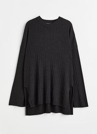 Женский темно-серый свитер / джемпер h&m в рубчик оверсайз с разрезами, размер m