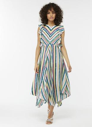 Платье миди 100% вискоза радужная полоска plus size