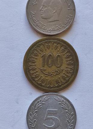 Монети африки, монети тунісу 3 шт.