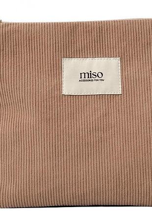 Косметичка треугольник вельвет коричневого цвета middle miso