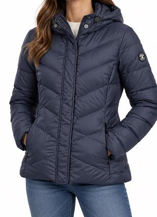 Жіноча куртка пуховик barbour fiberdown темно-синя з капюшоном eu 40 / uk 14