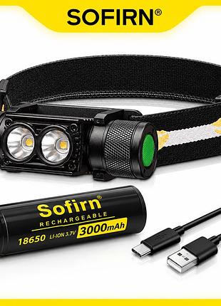 Налобний ліхтар sofirn h25l 5000k 2×samsung lh351d, usb type-c + акумулятор sofirn 18650 3000mah
