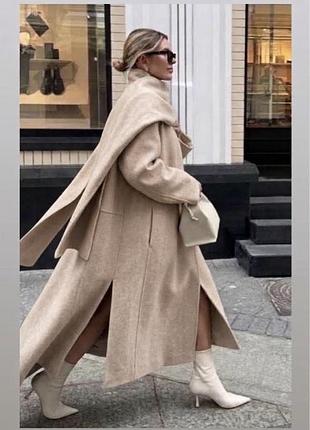 H&m пальто з шарфом вовна шерсть оверсайз