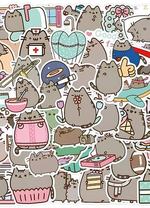 Набір наклейок, наліпок стікерів кота пушина, стікерпак pusheen, 57 шт