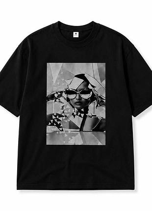 Женская футболка oversize с принтом, черная