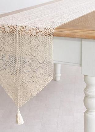 Ранер бавовняний вязане мереживо 30*180см boho crochet, колір - натуральний беж