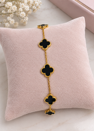 🖤 элегантный браслет в стиле van cleef (конюшина) с черным ониксом