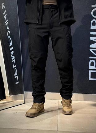 Тактические брюки усиленные soft shell черные black