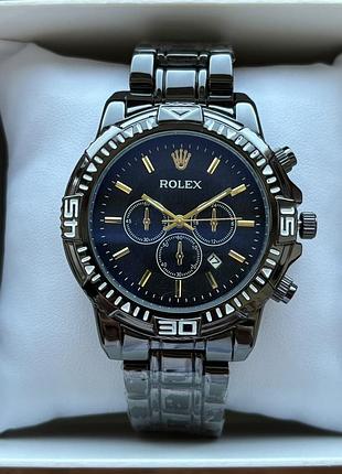 Хіт! чоловічий годинник rolex на браслеті чорного кольору з датою