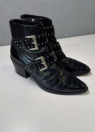 Ботинки женские stradivarius под крокодила с пряжками, черные, 41