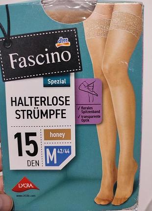 Нові панчохи на силіконі fascino halterlose strümpfe 15 den (німеччина), р. m (42/44), колір honey