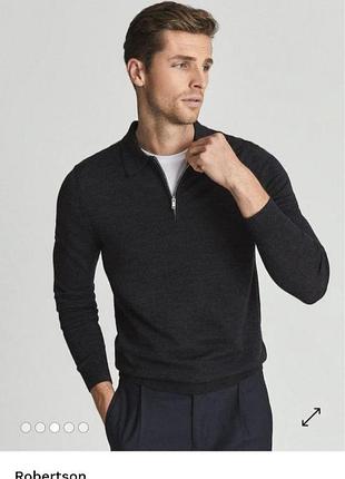 Мужской шерстяной джемпер-поло reiss на молнии (100% merino wool), размер м. идеальное состояние!