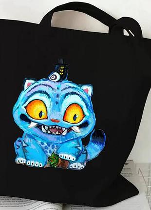 Сумка шопер з k-pop demon hunters, синій тигр дерпі